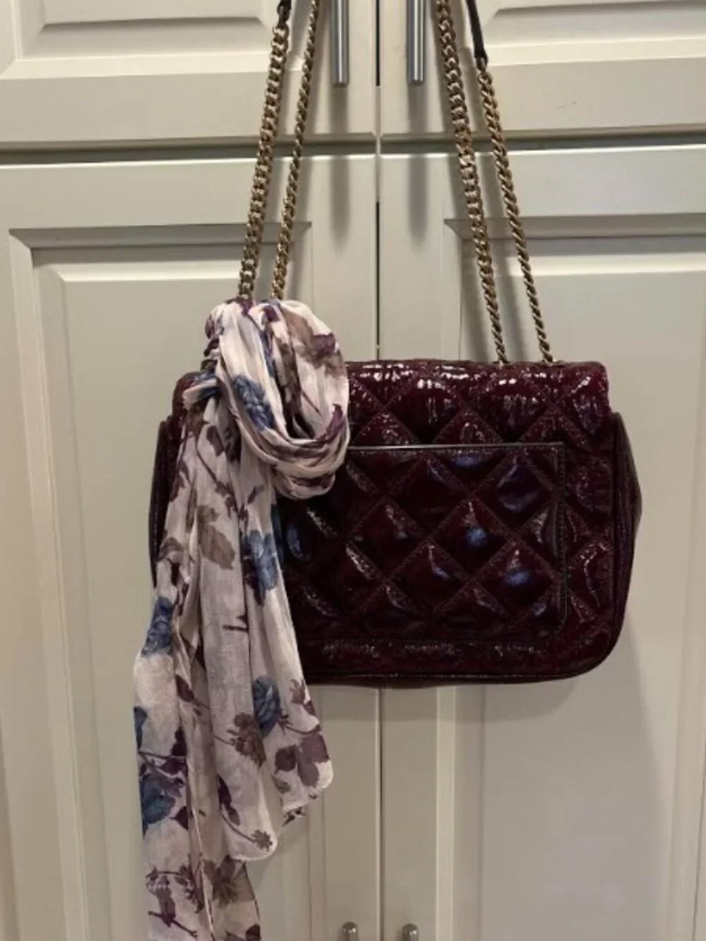 Tory Burch Burgundy Leather Quilted Chain Shoulder Bag